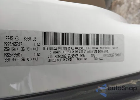 2016 Chrysler Town & Country Touring из США, поврежденный, VIN 2C4RC1BG1GR245985